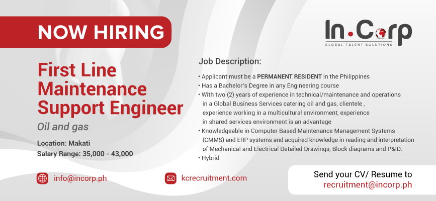 For Hire: First Line Maintenance Support Engineer in Makati City