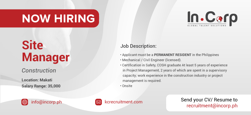 For Hire: Site Manager for a company based in Makati City