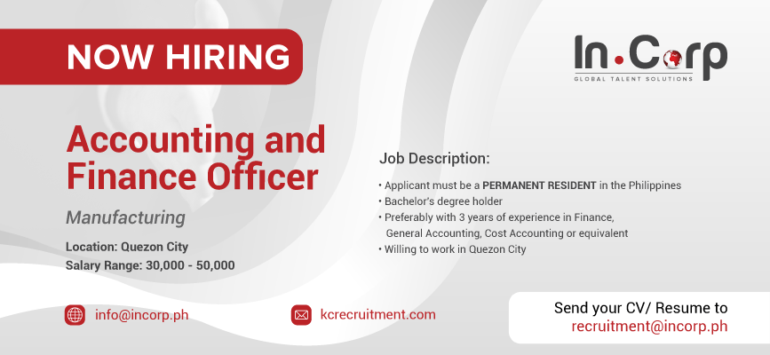 For Hire: Accounting and Finance Officer based in Quezon City